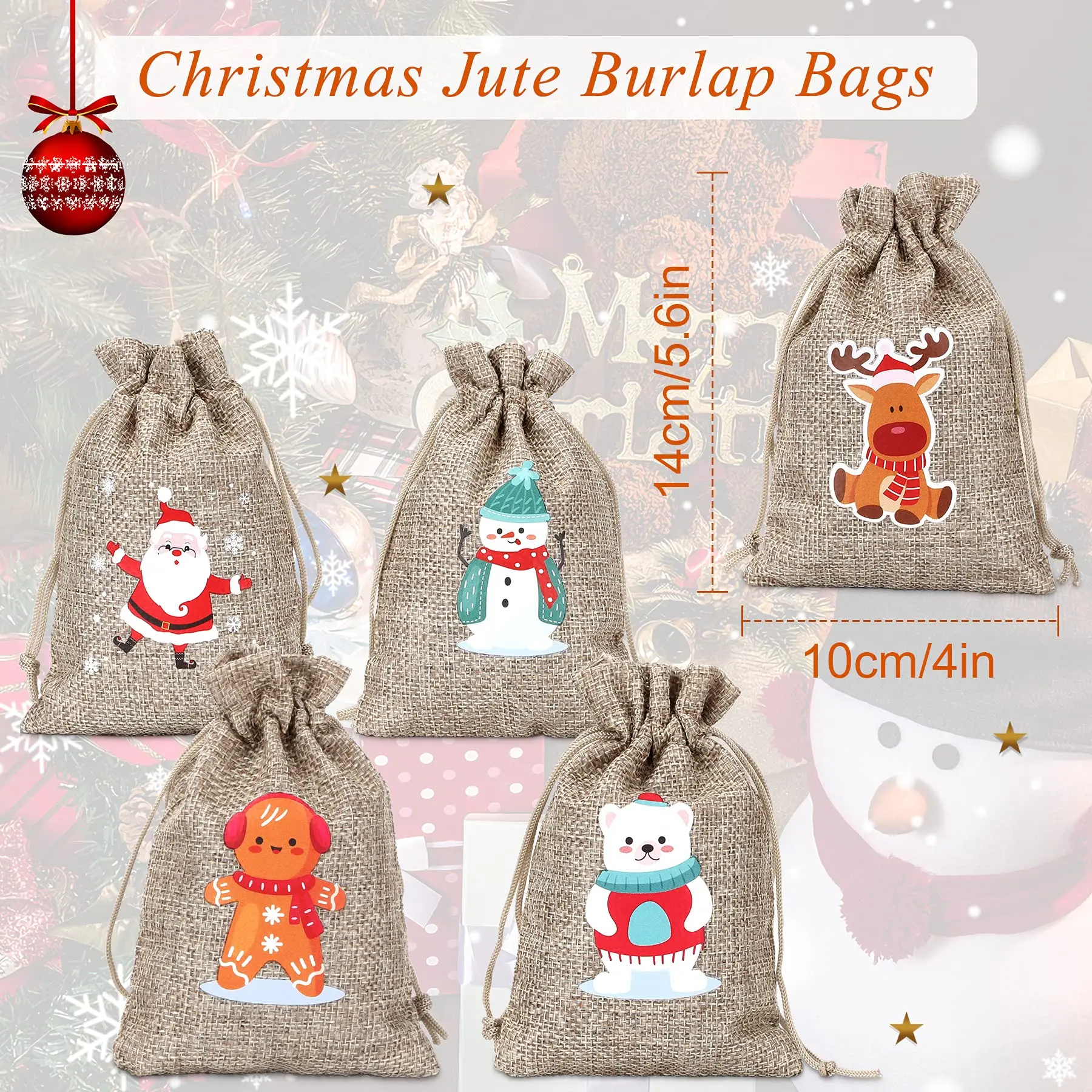 Burlap Gift Bags with Drawstring, Halloween Party Linen Jute Bags, Trick or Treat, Candy Goodie Bags for Kids, 12 Pcs