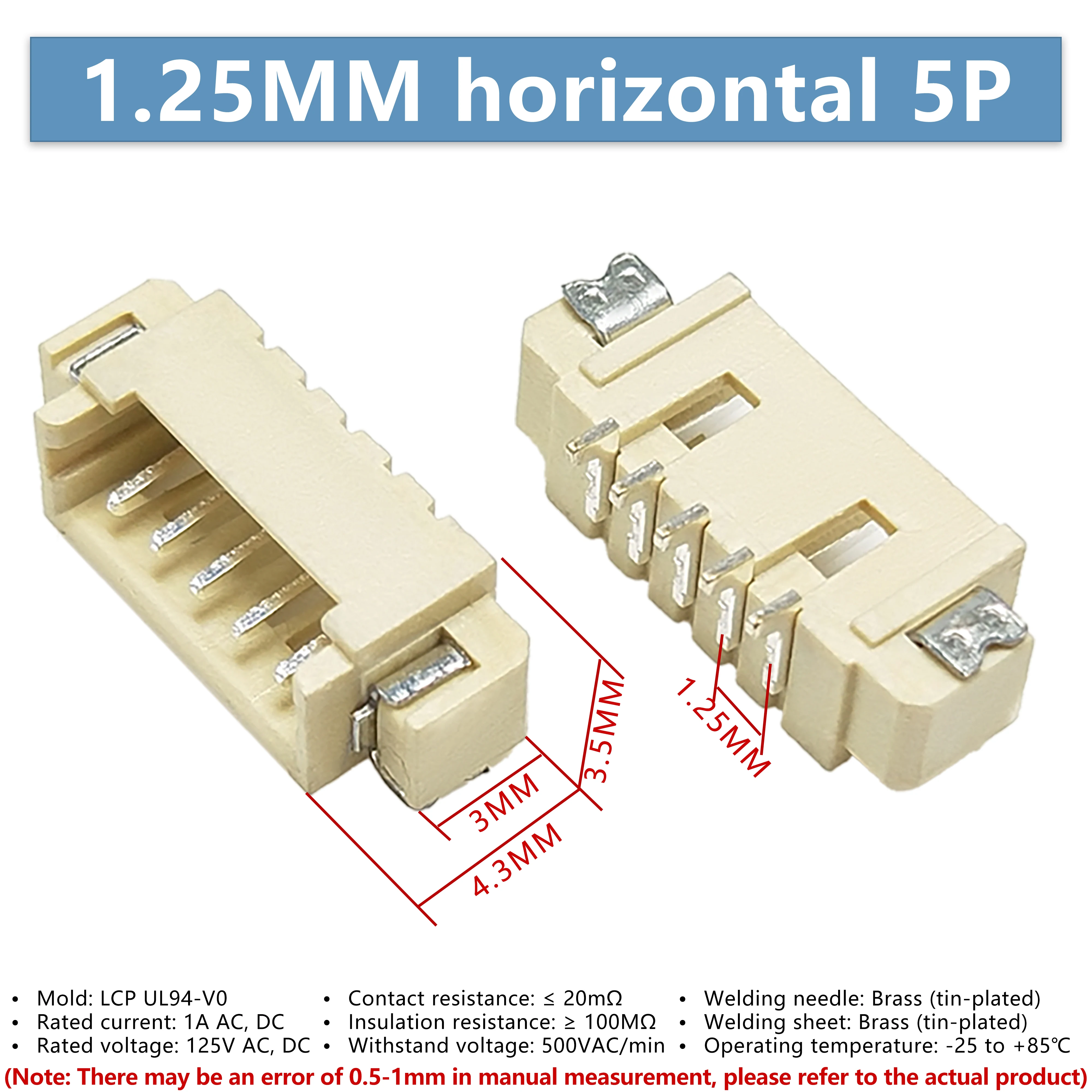 10PCS ZH1.25mm Pitch Horizontal 5P SMD Connector, Wire to Board Terminal Plug Female Socket, High Temperature Resistant