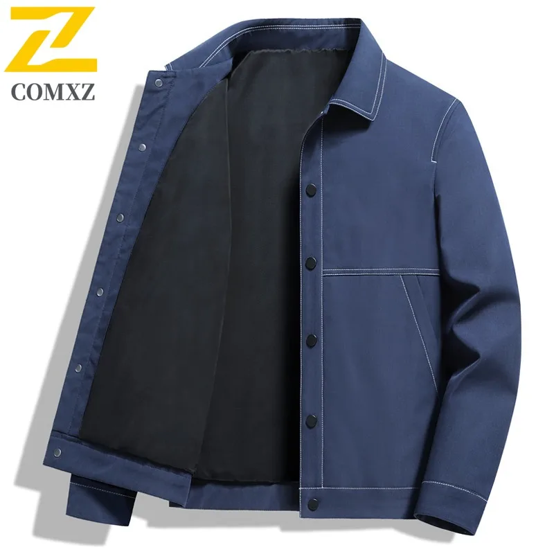 

COMXZ Men Jacket Spring Autumn New Mid Age Lapel Business Casual Solid Color Coat Fashion Top Leisure lightweight windbreaker