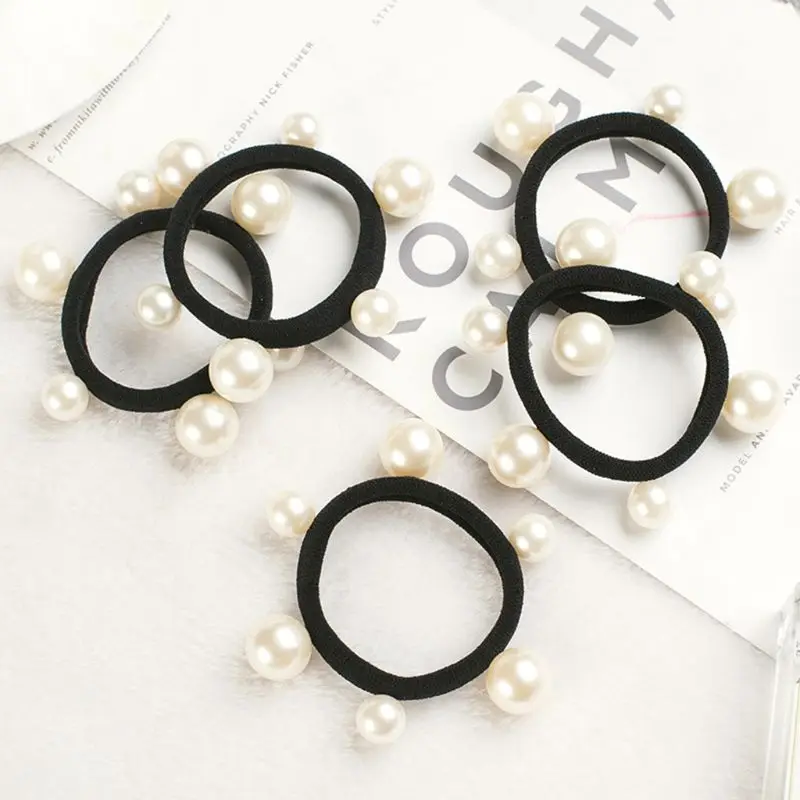 ユニークなファッション女性ガールエラスティックヘアバンドパールビーズヘアロープエレガンスヘアアクセサリーラバーバンドポニーテールヘッドウェア