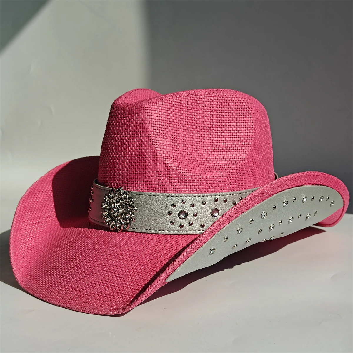 Silver Drill Bit Accessories Straw Cowboy Hat for Women and Men – Western Sun Hat for Country Concert Rodeo and Cowgirl Outfits