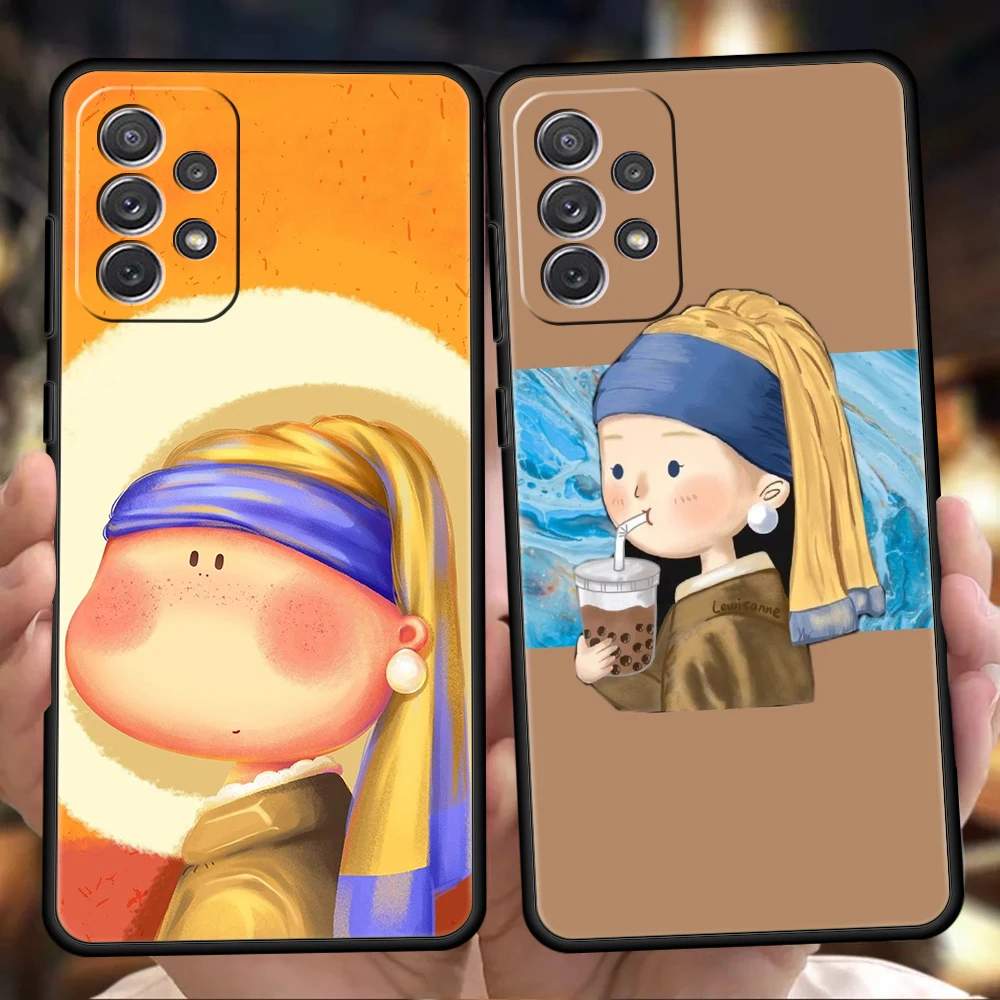 Phone Case for Samsung Galaxy A13 A15 A17 A22 A23 A25 A31 A32 A33 A35 A41 A51 A52 A55 Soft TPU Girl With A Pearl Earring Throw