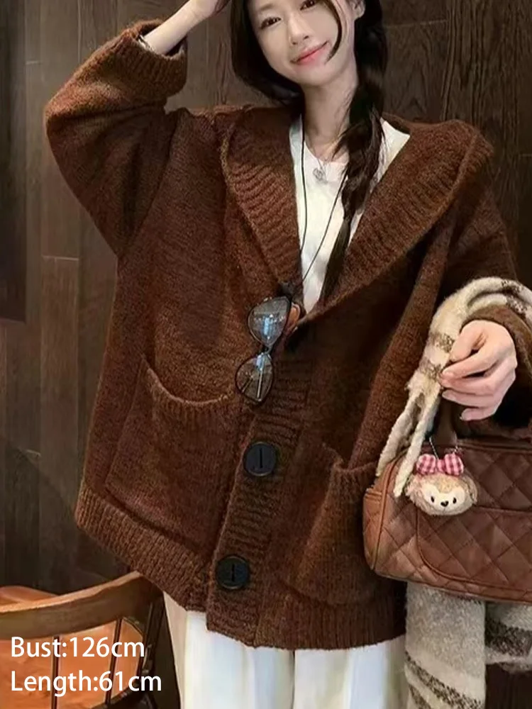 Otoño Invierno Casual suelto de manga larga de punto Cardigan mujeres suéteres con capucha de un solo pecho mujeres suéteres abrigo Tops de invierno