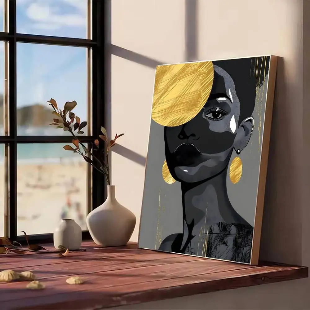 African Art Black And Gold Woman Oil Painting Poster Modern Waterproof HD Wall Art Decal Self-Adhesive Aesthetic Decor for Home - Image 3