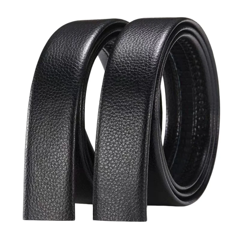 2Pcs Grain Surface Men Automatic Replacement Belt Strap, Inner Ratchet Design Waist Band, DIY Belt Accessory Without Buckle