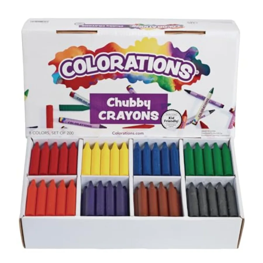 

Chubby Crayons for Set of 200 - Rainbow - Classroom Supplies - 2.68" L by.56" Dia Each - Toddlers Bulk Washable Non-Toxic Jumbo