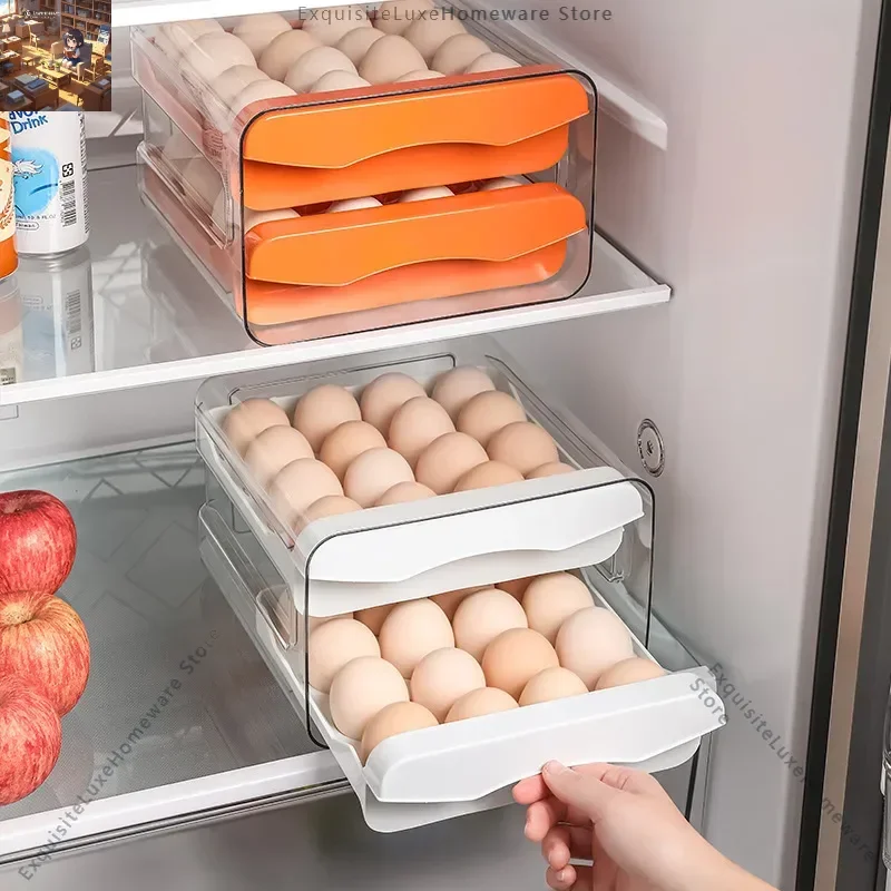 

Egg carton, food-grade fresh-keeping plastic household drawer-type stackable kitchen, double-layer refrigerator storage box