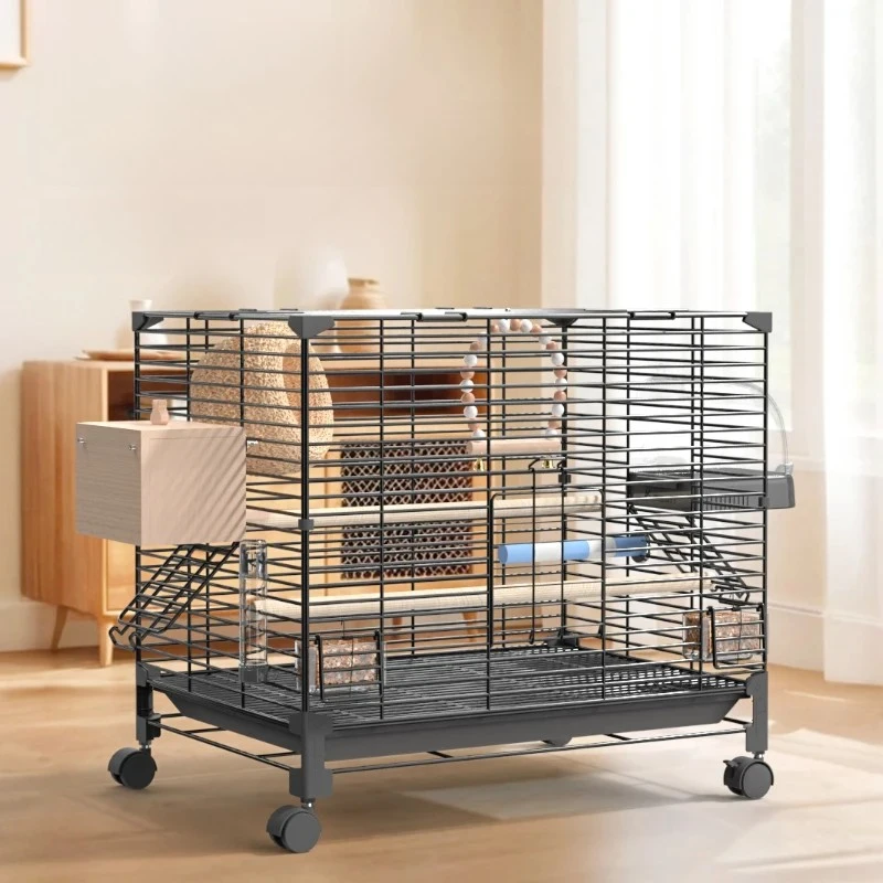 ‌Large Horizontal Wire Bird Cage for Budgies, Lovebirds & Cockatiels - Home Aviary with Nest, Parrot Habitat for Parakeets Birds