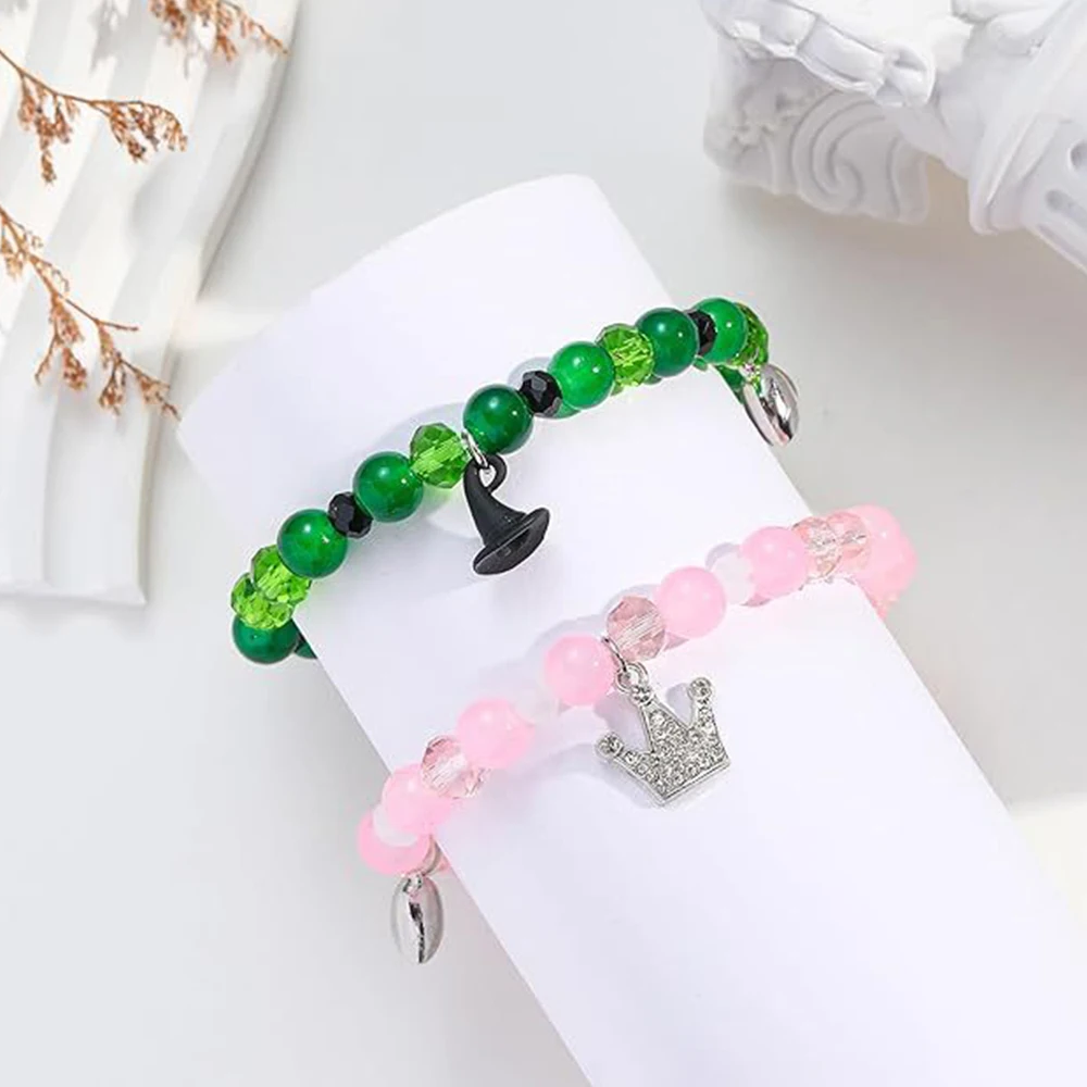 Wicked Friendship Matching Bracelets - Rhinestone Crown Witch Hat - BFF Couples Christmas Valentine's Day Gifts for Fans Party