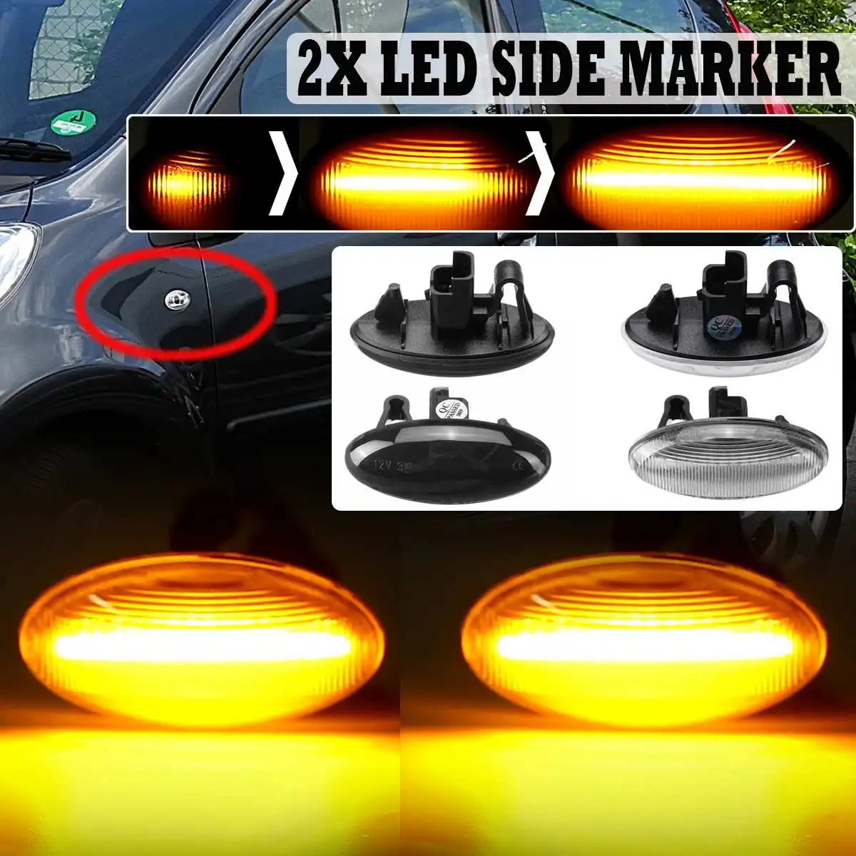 2x Dynamic led Side Marker Flowing Led Turn Signal Light sequential blinker for Peugeot 307 206 207 407 107 for Citroen C1 C2 C3