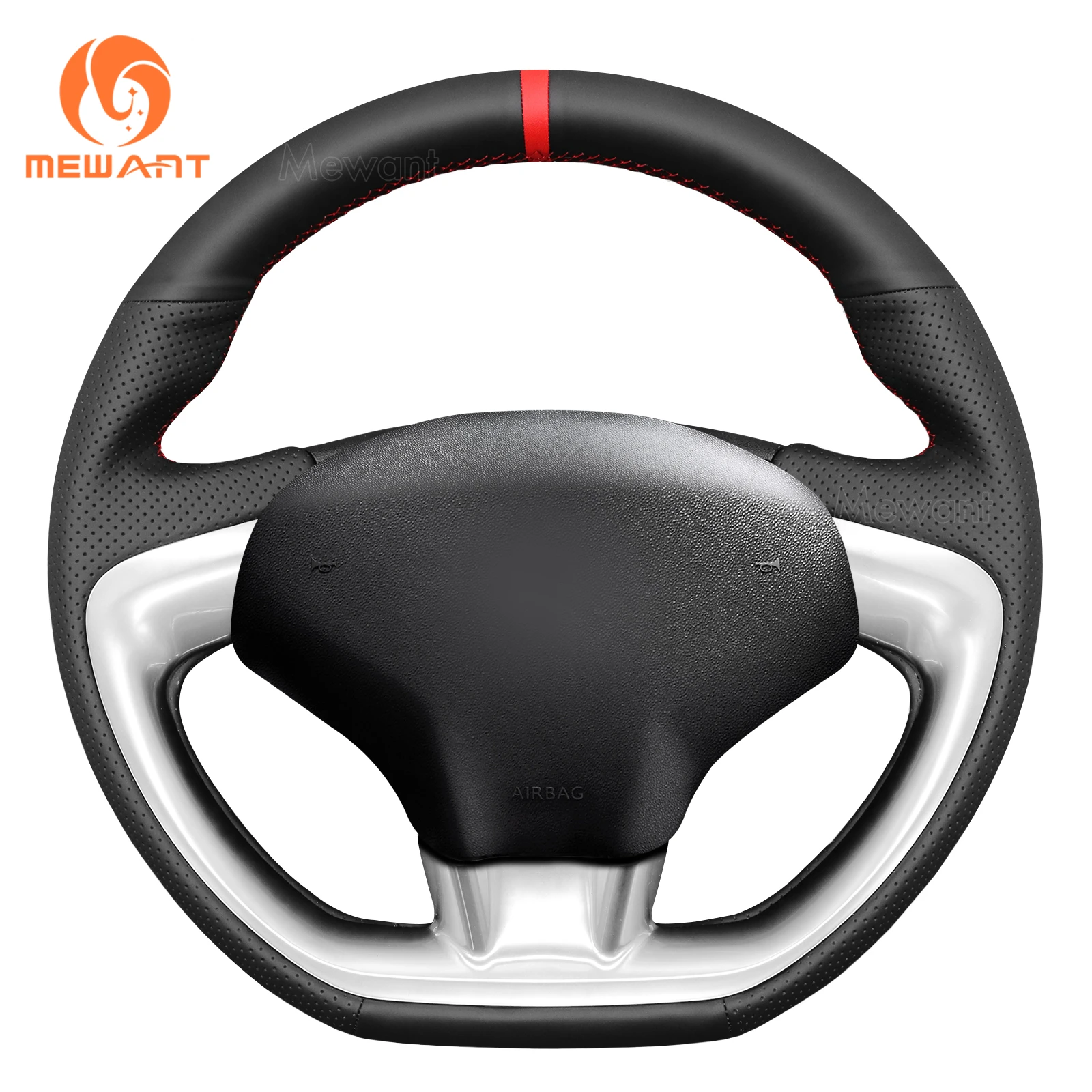 Mewant Black Genuine Leather Car Steering Wheel Cover for Citroen DS 3 DS3 2010-2019 / DS3 Cabrio 2015-2018