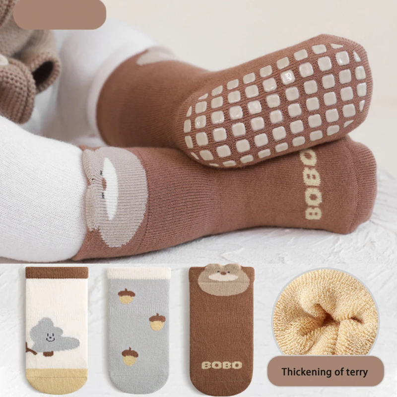 

3 Pairs/set Thickened Terry Warm Baby Socks New Winter Newborn Toddler Kid Mid Sock Girl Infant Boy Cute Boneless Socks 0-5Y