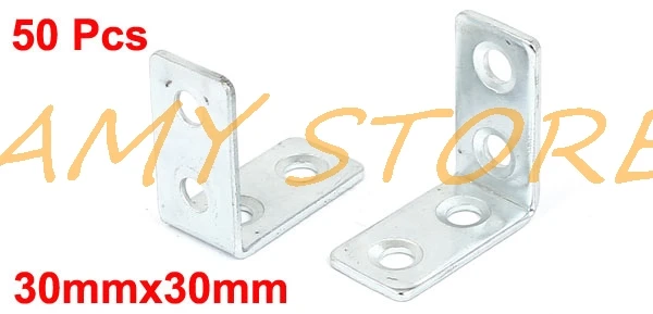 50pcs 90 Degree Shelf Corner Brace Plate Angle Bracket Support Silver Tone 30x30x15x2mm Furniture Cabinet