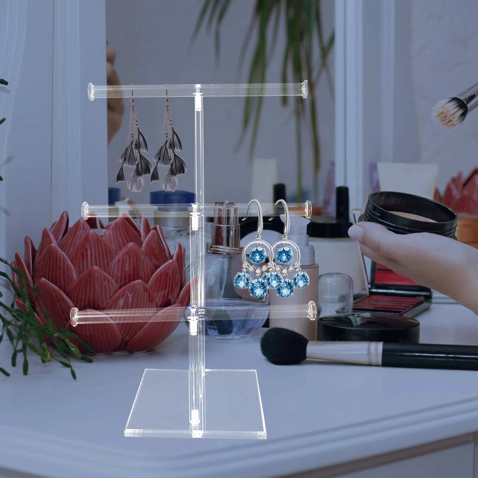 

Acrylic Earring Display Rack Multi-Level Jewelry Stand Desktop Organizer for Bracelets Necklaces Earrings Acrylic Jewelry Stand