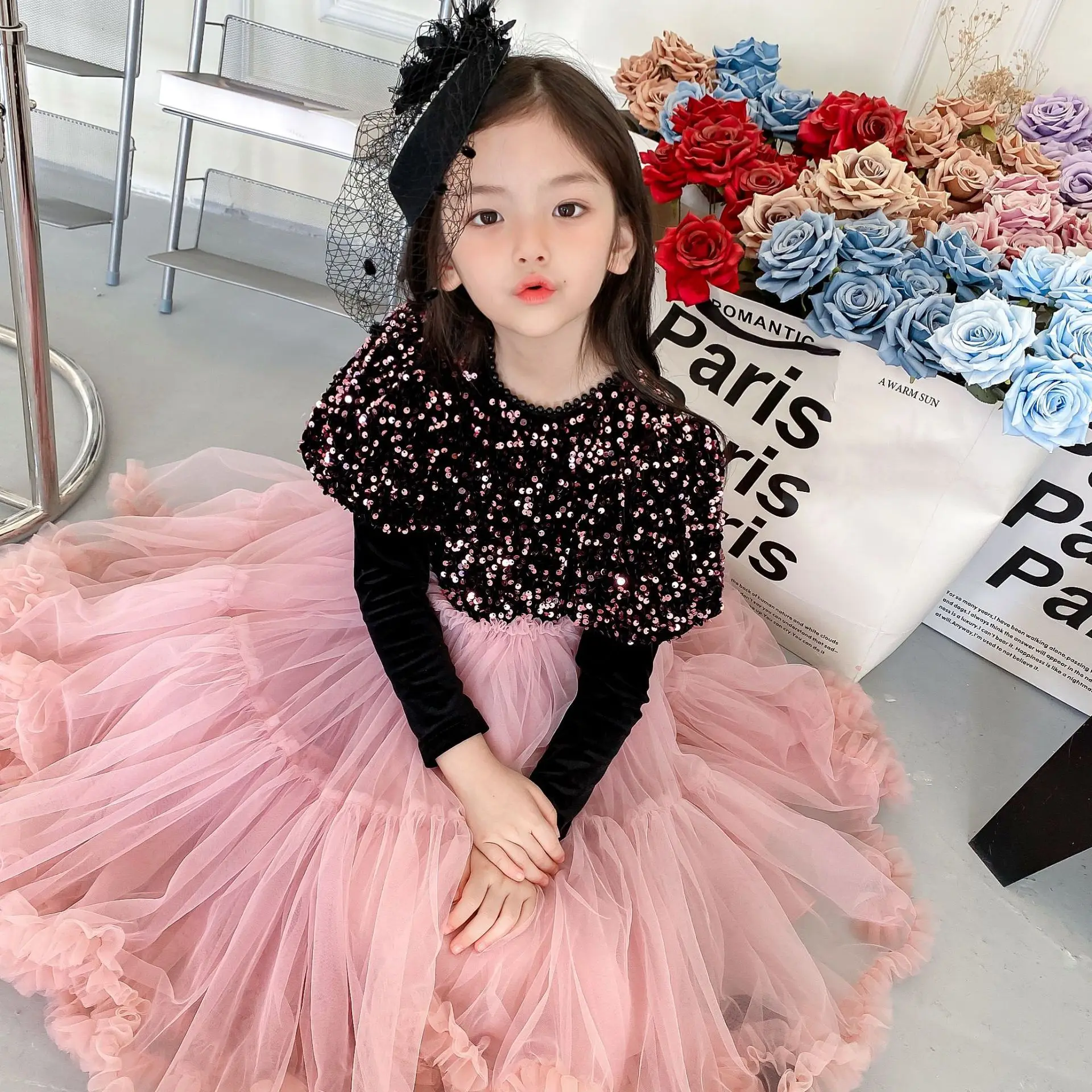 Autumn Children Clothes Dress for Girls Baby Mesh Sequin Girls Dress Party Birthday Vestidos Casual Baby Princess Dresses Girls