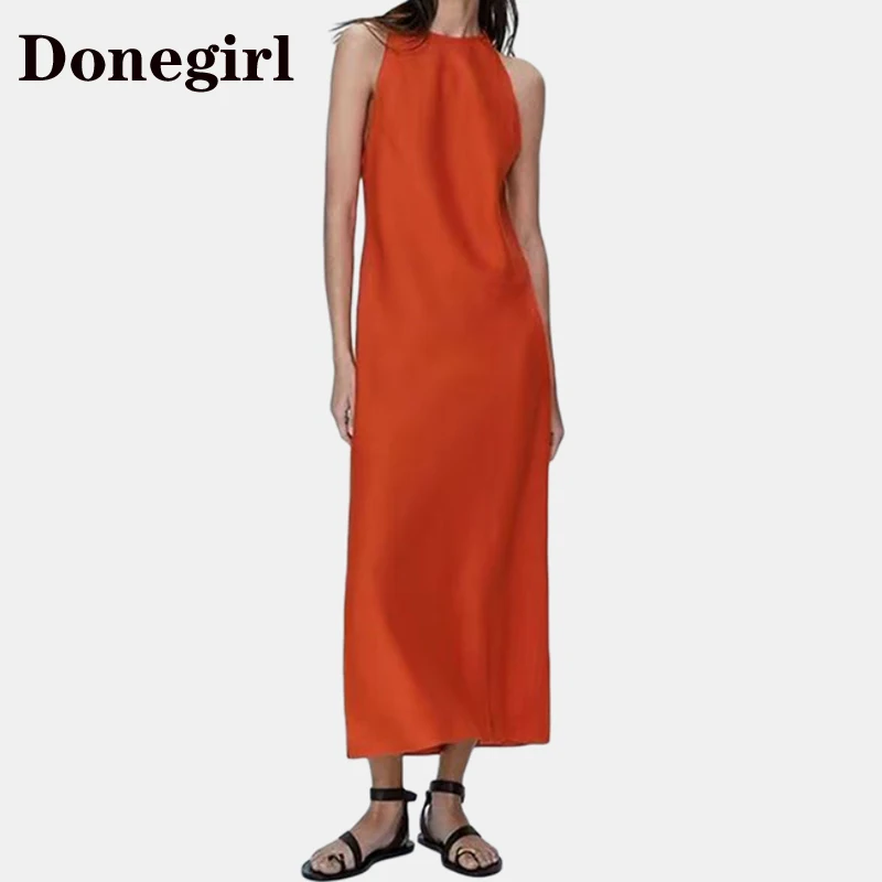 Donegirl New 2023 Women Dresses Sleeveless O Neck Linen Long Dress Sexy Side Slits Ladies Casual Summer Dresses Vestidos Robe