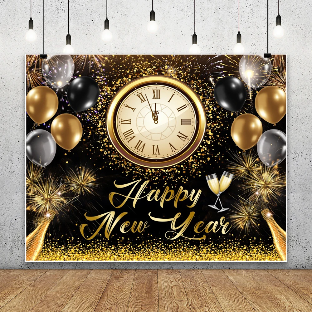 التألق 2026 السنة الجديدة التصوير خلفية الشمبانيا حفلة الذهبي الألعاب النارية ساعة كبيرة العد التنازلي التجمعات العائلية الخلفيات