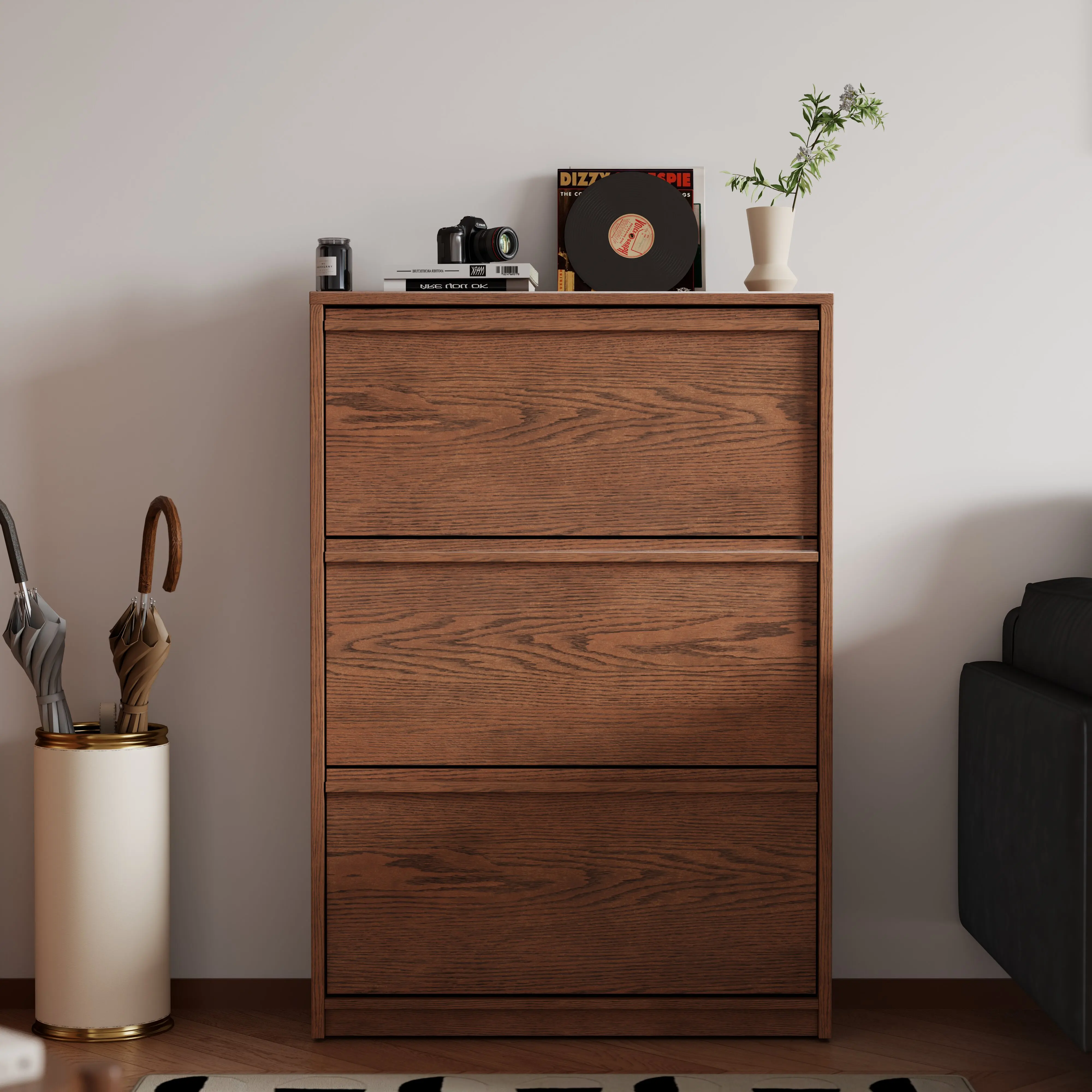 #US Stock Modern Flip-Top Shoe Cabinet Drawers Open Shelf Capacity Durable Shoe Racks Storage For Entryway Living Room XG044
