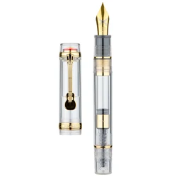 Jinhao 1935 Tiandao Series Fountain Pen #8 F/M Nib with Guitar Clip, Transparent White Resin Writing Pen & Large Converter