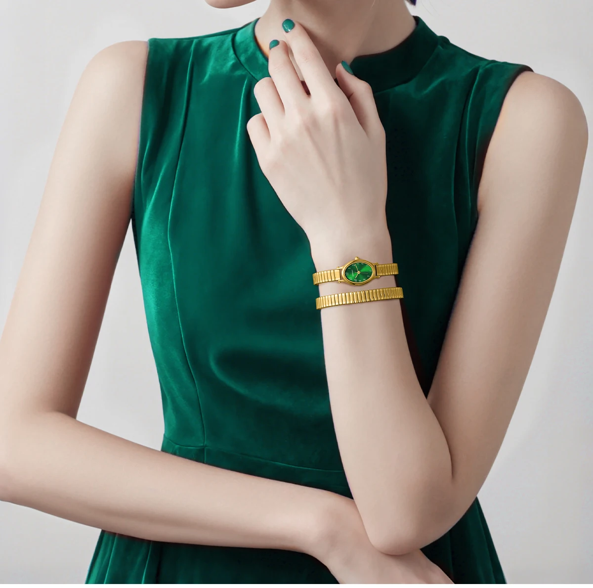 BERNY Goldene Uhren für Damen, luxuriöses goldenes elastisches Armband, elegante, leicht ablesbare Damenuhr, Stretch-Armband, Kleiderarmbanduhr – Detail 17