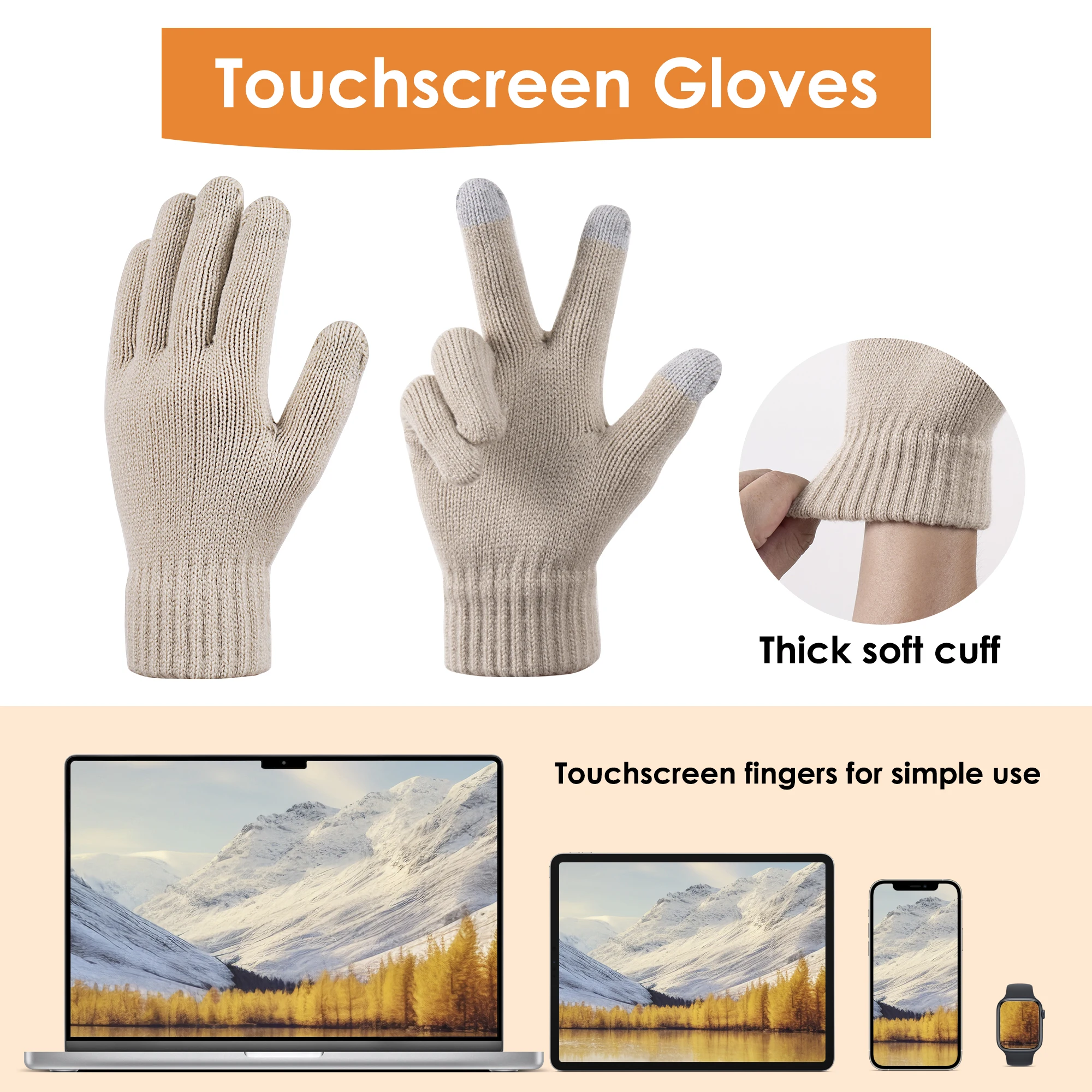 طقم نسائي مكون من ثلاث قطع بما في ذلك قبعة شتوية وقفازات ووشاح وقبعة بوم بوم محبوكة وقفازات مرنة ودافئة وندبات سميكة وطويلة #4