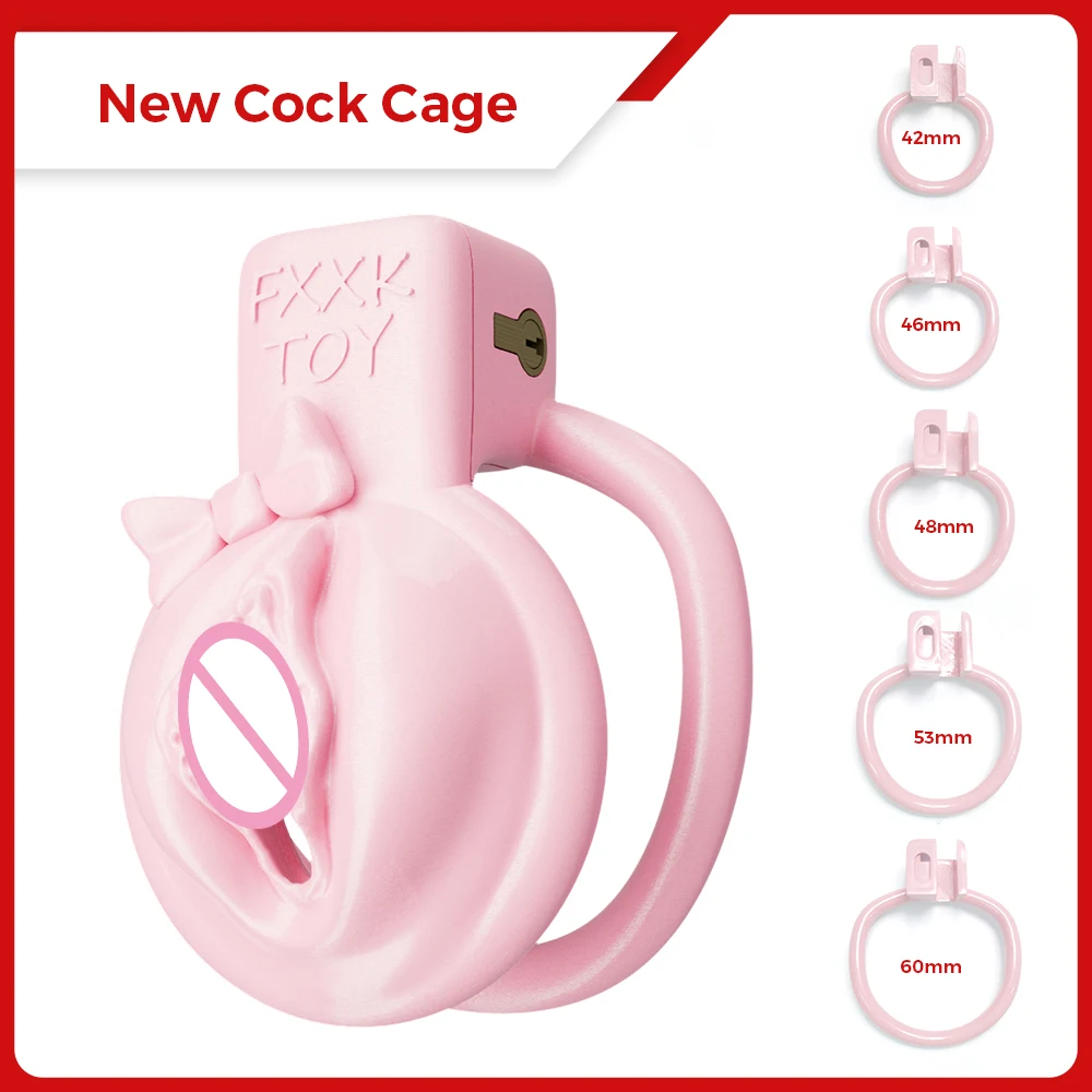 Bow Dress Pussy Chastity Cage Cock Devices Penis Lock Male CD TS Cock Cage BDSM Ladyboy Sissy Sex Toys for Men Cosplay