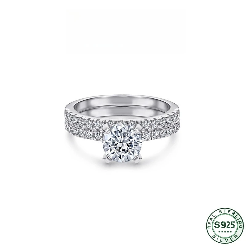 Hot selling fashion personality girl 100% S925 pure silver ring combination set, white gold diamond ring jewelry wedding jewelry