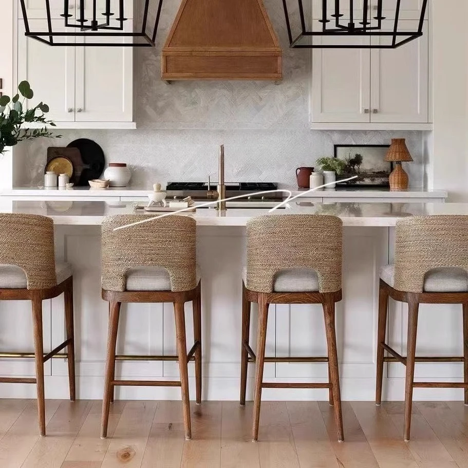 Nordic modern simple home solid wood high chair antique bar island chair backrest bar designer