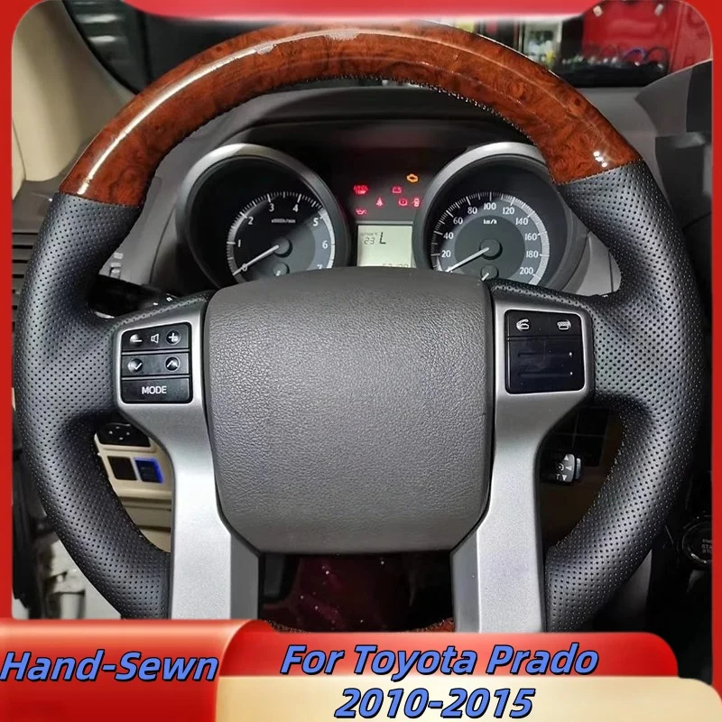 

Car Steering Wheel Cover Hand-Sewn Genuine Leather For Toyota Prado 2010-2015 Car Interior Accessories
