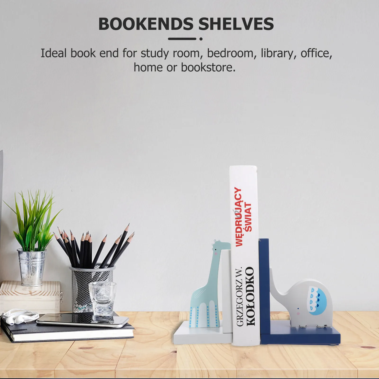 

1 пара деревянных подставок для книг в виде мультяшных животных, креативные держатели для книг для офисного стола, полки, организации хранения книг, декор