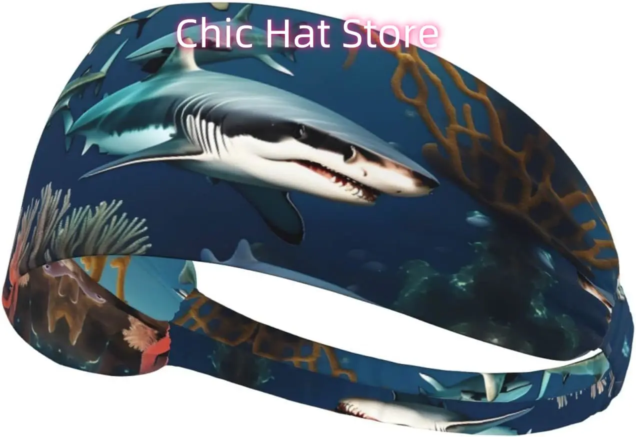 

Эластичная повязка на голову для упражнений Sharks Under The Sea, повязка на голову для фитнеса, йоги и велоспорта, эластичная поглощающая пот повязка для занятий спортом на открытом воздухе H