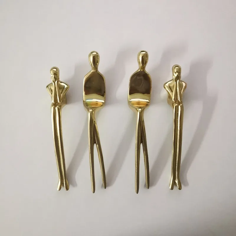 Bright Gold Art Face Wardrobe Handle Drawer Knobs Solid Brass Kitchen Cupboard Shoe Cabinet Door Handles Decor Furniture Pulls