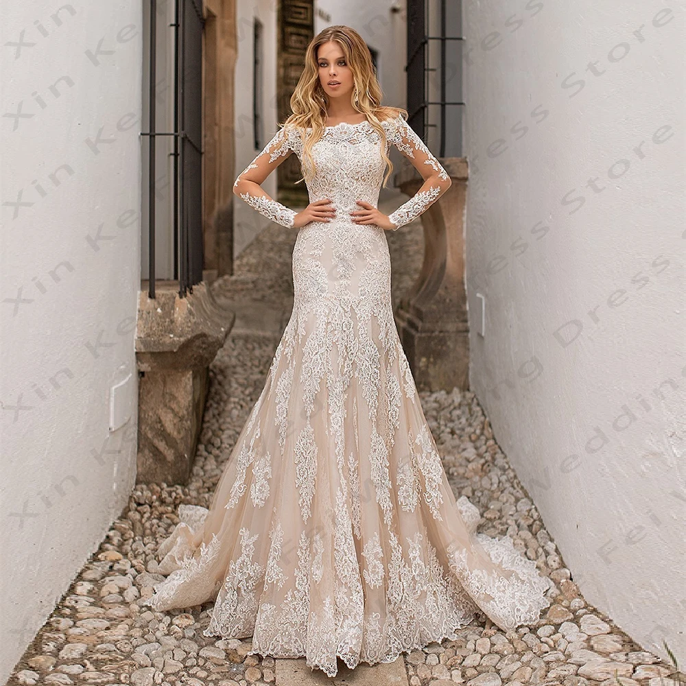 

2024 Luxury Women's Wedding Dresses Elegant Round Neck Lace Applique Mermaid Princess Bridal Gowns Formal Welcome Guest Dress De