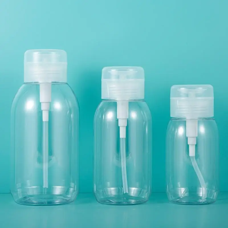 Botella recargable de 200/300/500ML, embotellado tipo empuje, botella dispensadora de bomba vacía para esmalte de uñas, botella removedora de maquillaje