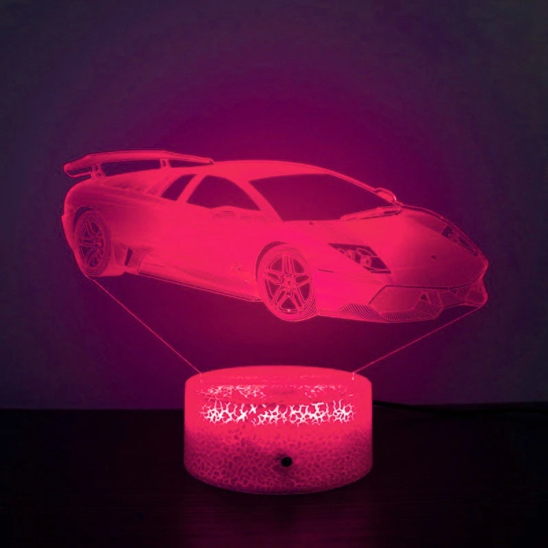 3D LED Sports Car Night Light Lamp 7 Colors Changing Optical Illusion Bedroom Bedside Decor Birthday Christmas Gift for Kids