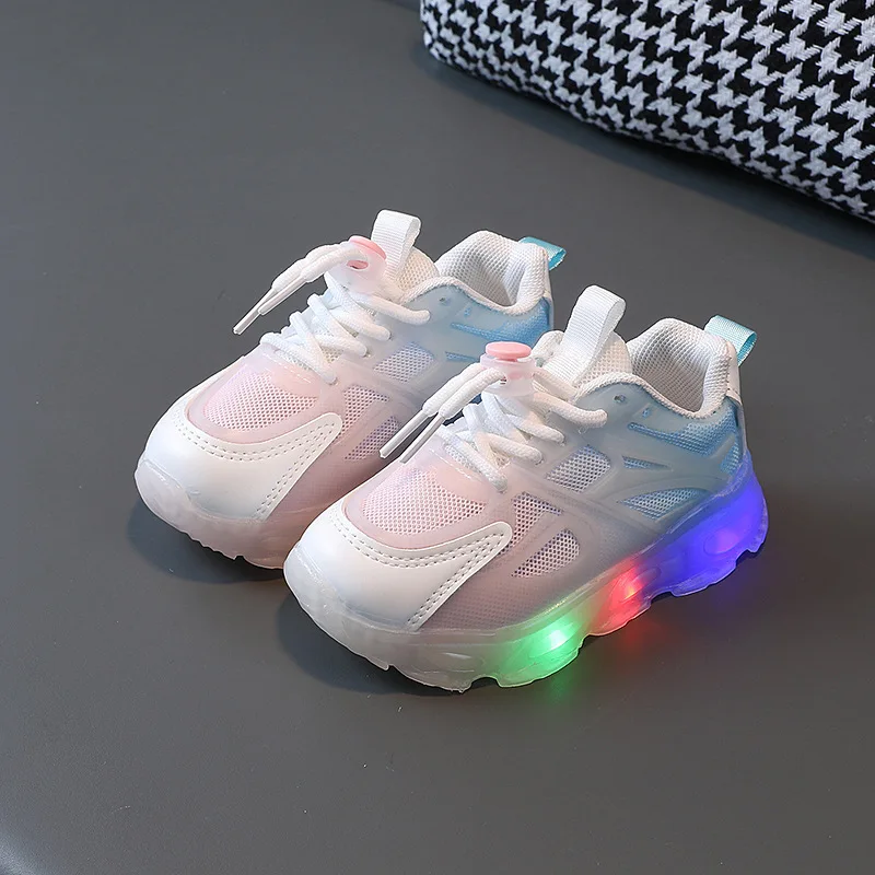 2023 Child Sport Shoes Spring Luminous Fashion Breathable Kids Boys Net Shoes Girls LED Sneakers with Light Running Shoes