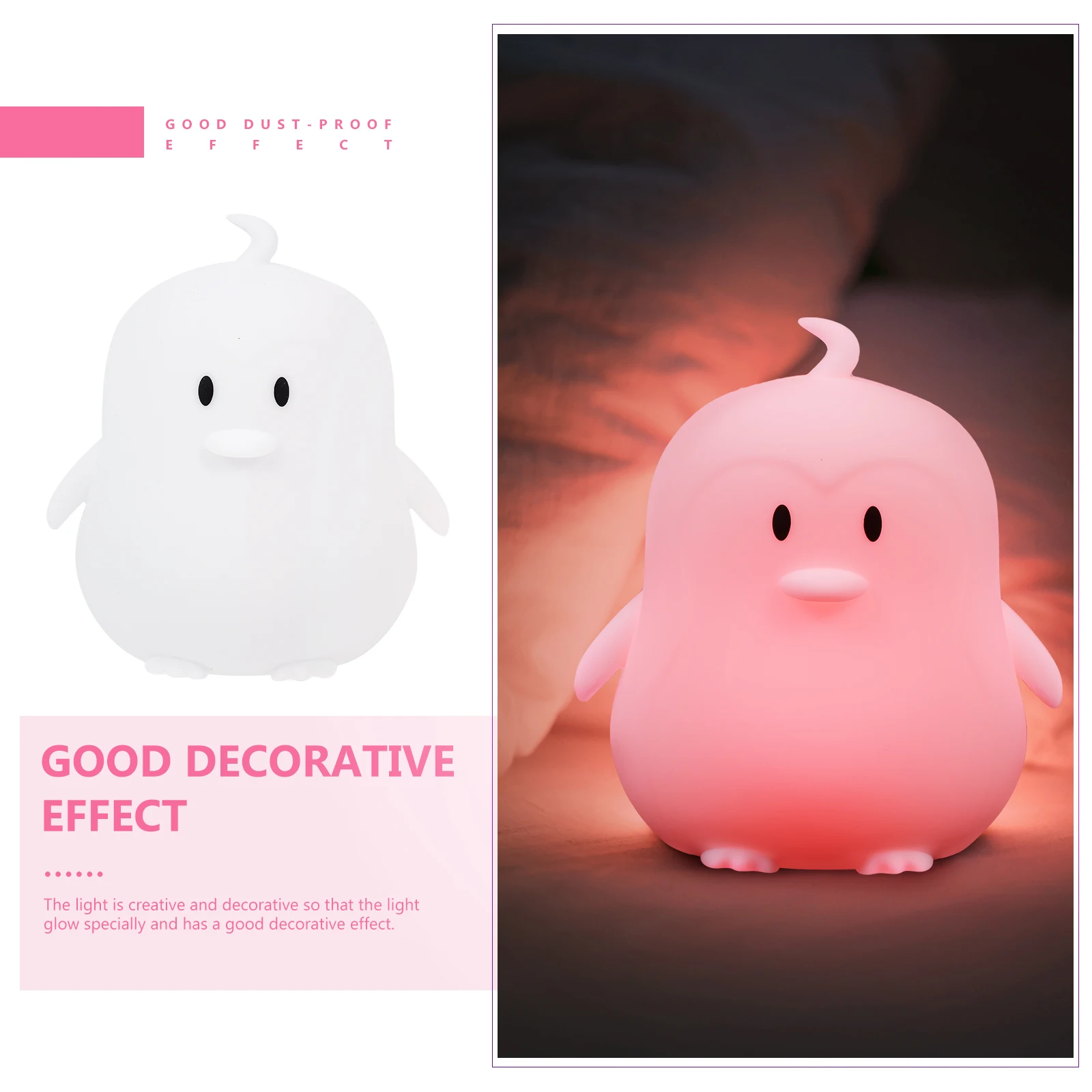 1 set 1 Set Lovely Penguin Shape Patting Color Changing Night Lamp Decor Desktop Room Adorn Silicone Bedside Light Cute Party