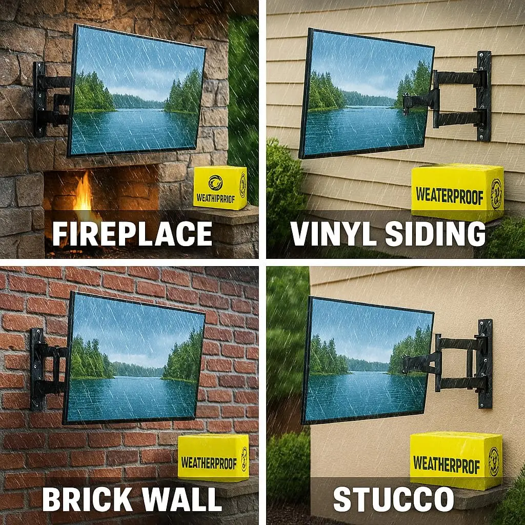 ZeboZap ZZTVA8044 Outdoor TV Mount | Weather Proof - Mount on Vinyl Siding, Stucco, Brick and Stone for Patio, Backyard | Holds