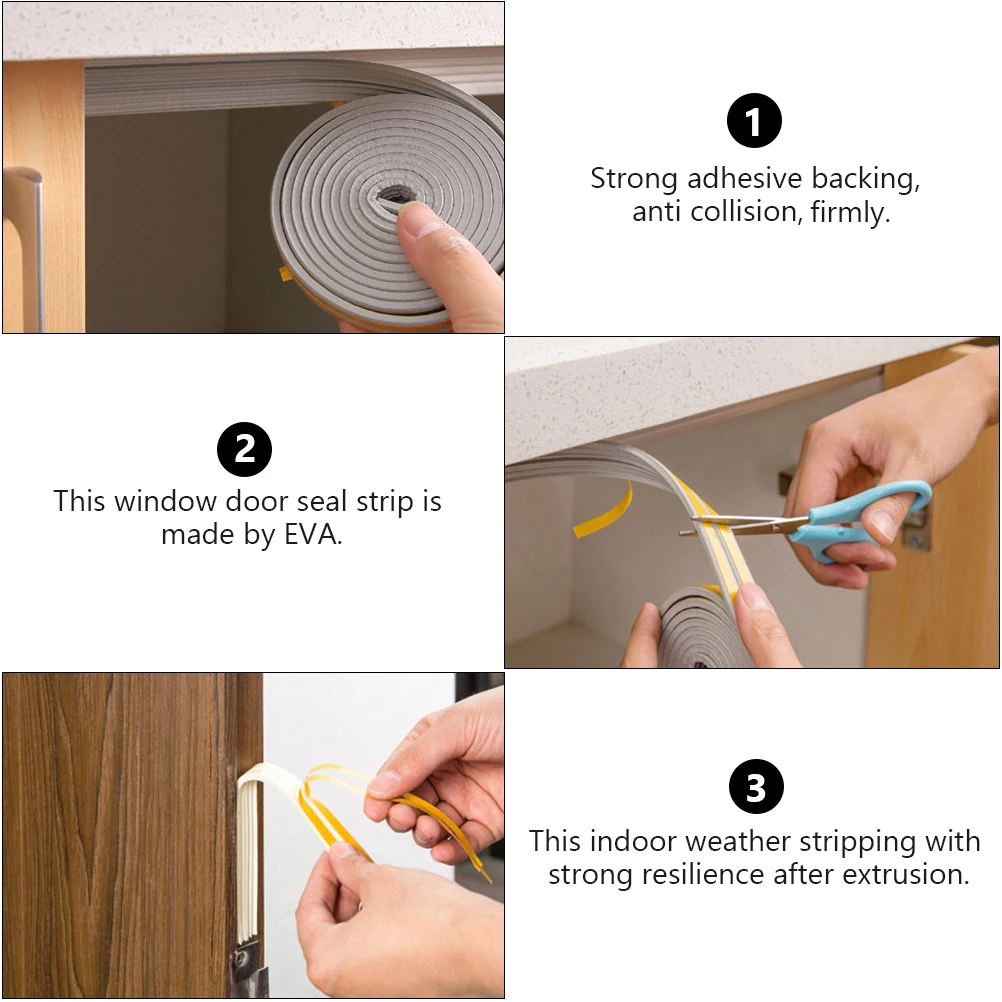 

Sound Insulation Sealing Strip 3 Rolls Self Adhesive Tape Door Practical Anti Collision Waterproof EVA Material Glass Doors