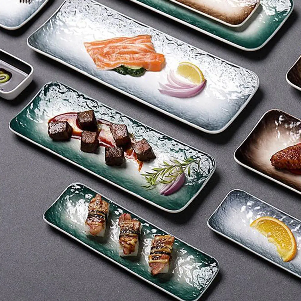 

2Pcs High-Class Ceramic Sushi Plates Rectangular Japanese Style Exquisite Food Display for Home Restaurant Catering