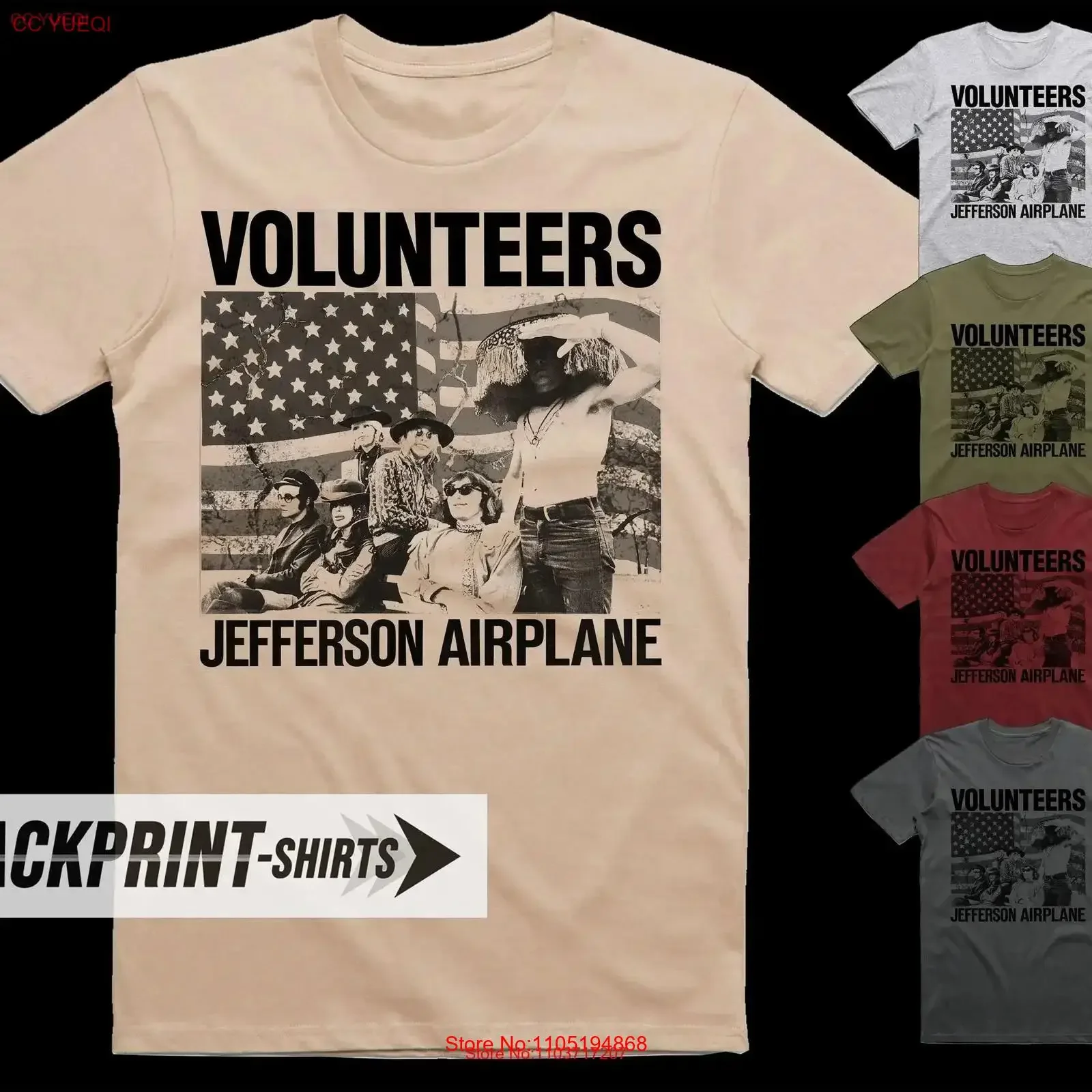 Jefferson Airplane V1 Poster T Shirt cotton Men's all sizes S 5XL 18 colors band album cover vintage Washed Slightly Unisex