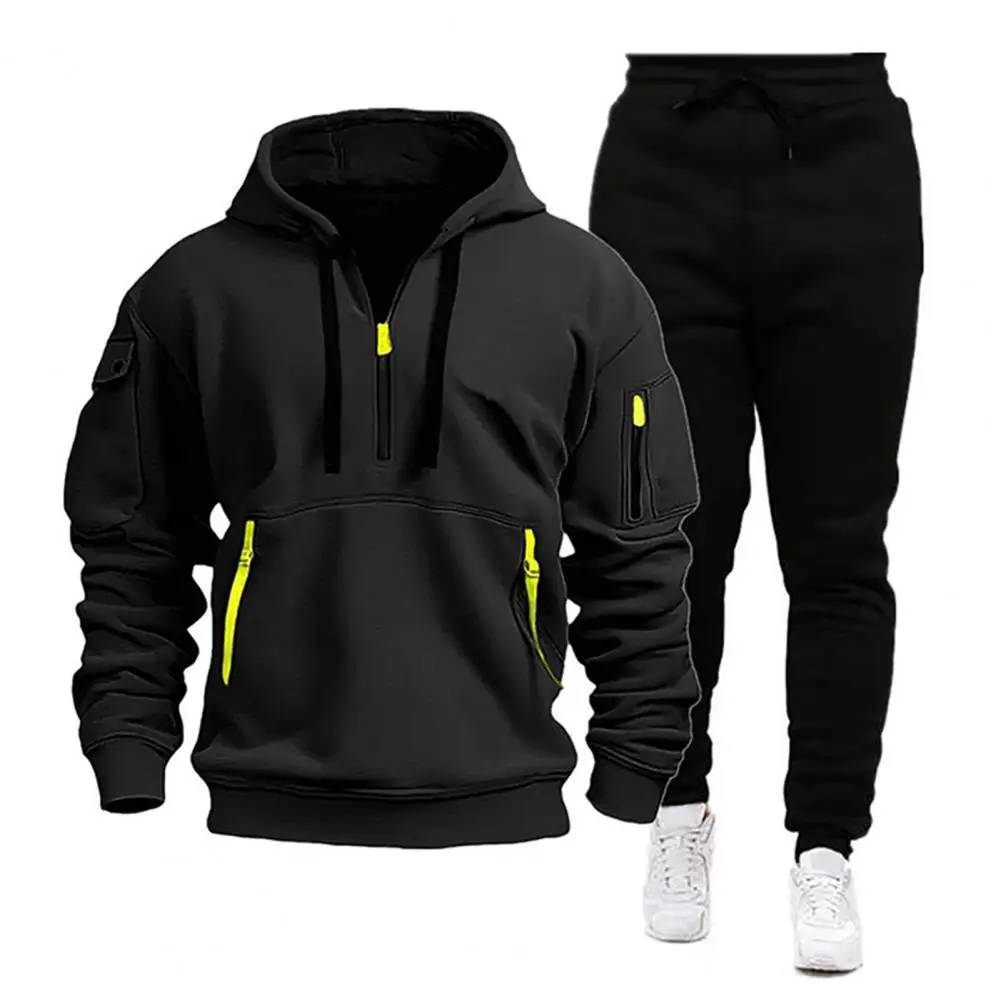 

Casual Sports Suit Men's Hooded Sweatshirt Sweatpants Set for Sportswear Adjustable Drawstring Tracksuit with Long for Active