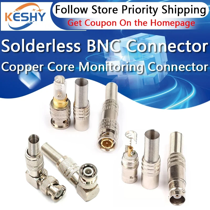 Solderless BNC Connector Copper Core Monitoring Connector Analog Camera Head 75-3-5 Video Line Q9 Male/Female Interface BNC