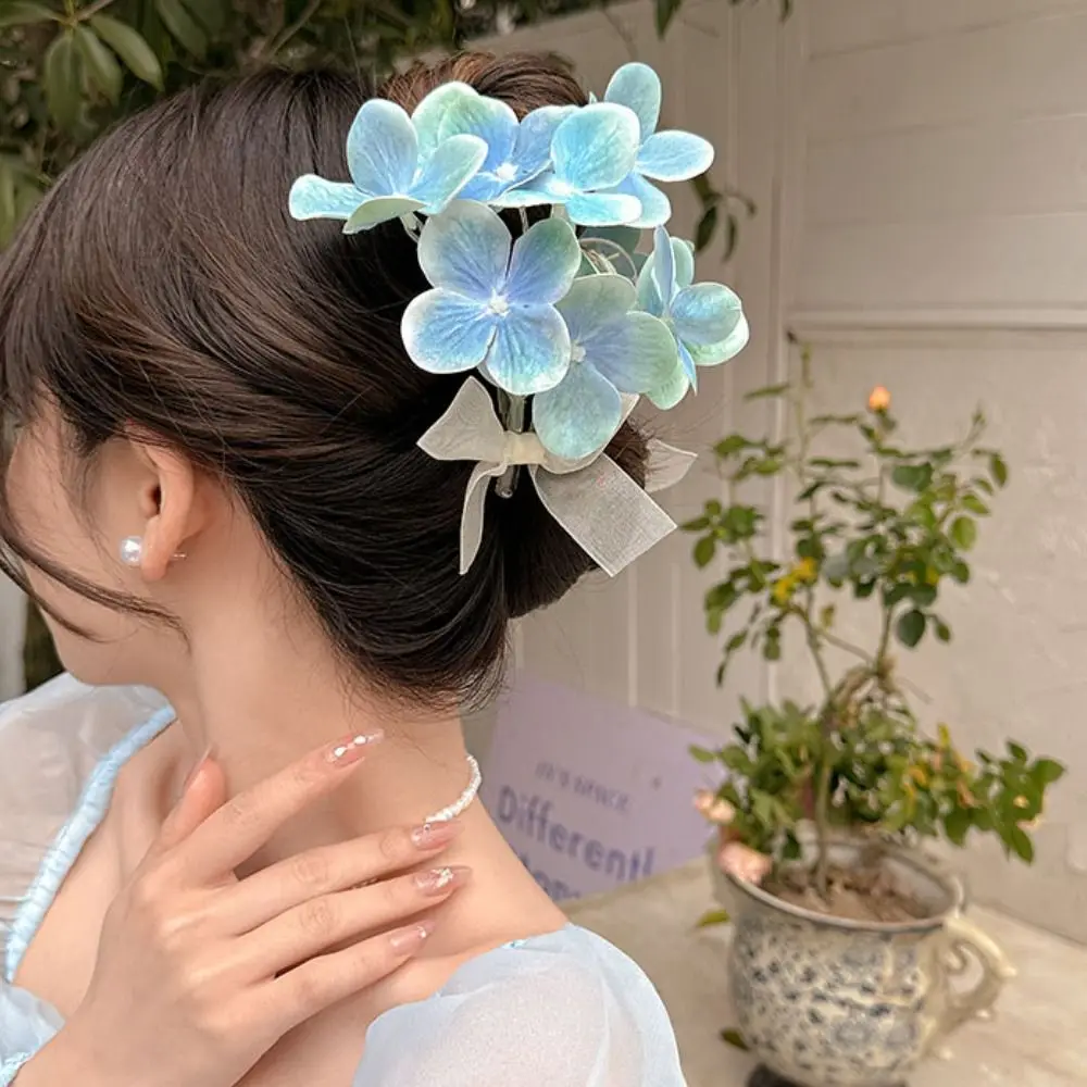 Dolce ricamo palla fiore fiore capelli artiglio stile coreano fiocco nastro fiore artiglio Clip copricapo grande squalo Clip donne