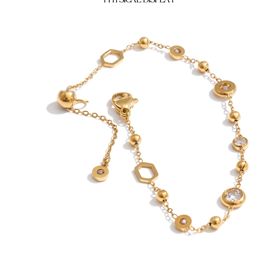 Yhpup Edelstahl-Armband mit Zirkonia-Kette, trendiges, zartes, ästhetisches, schickes, verstellbares Handgelenkschmuckstück, PVD-beschichtet – Detail 3