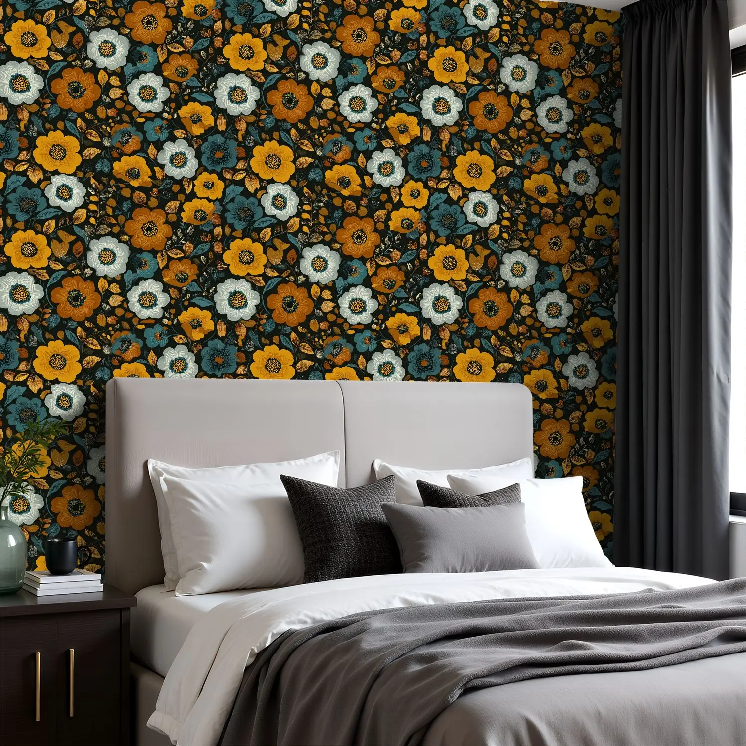 

Яркие ботанические темные обои 22,83 "X 118" водонепроницаемые обои для гостиной/спальни/ванной комнаты ПВХ стикер на стену