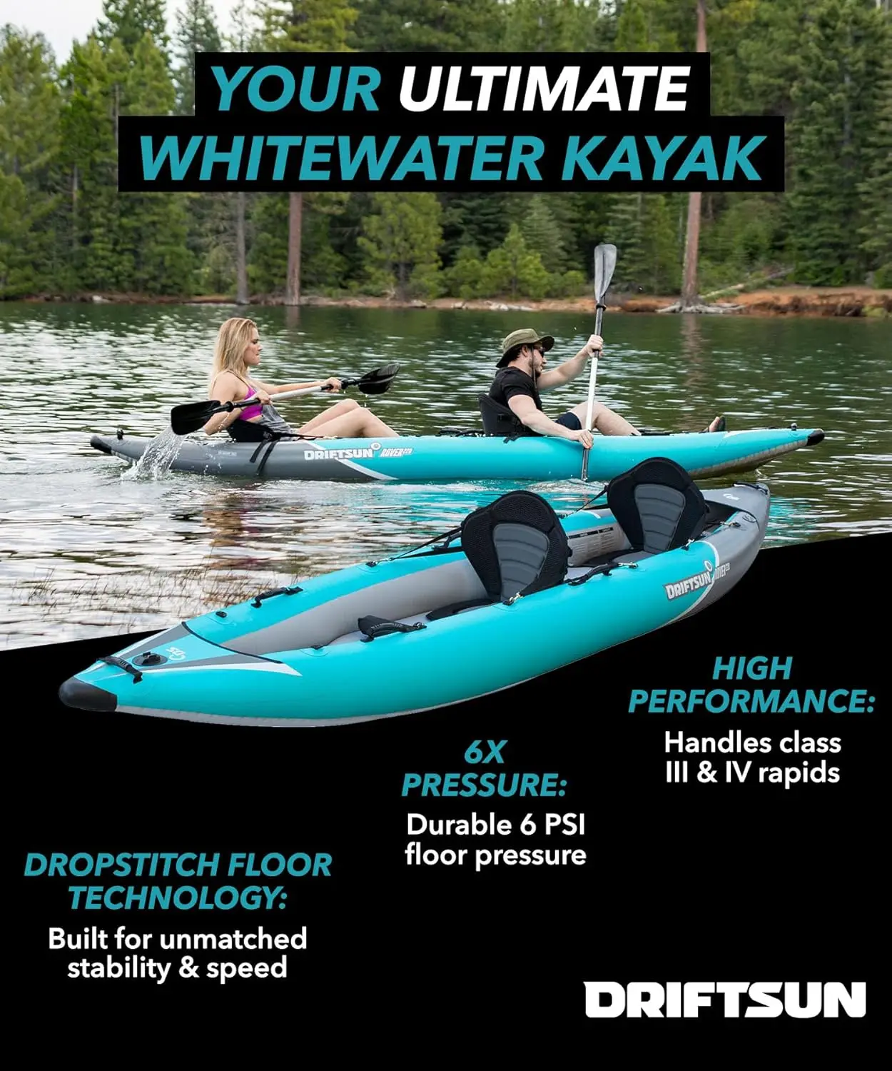 Inflatable White Water Kayak - Inflatable 1 and 2 Person Kayaks for Adults with High Pressure