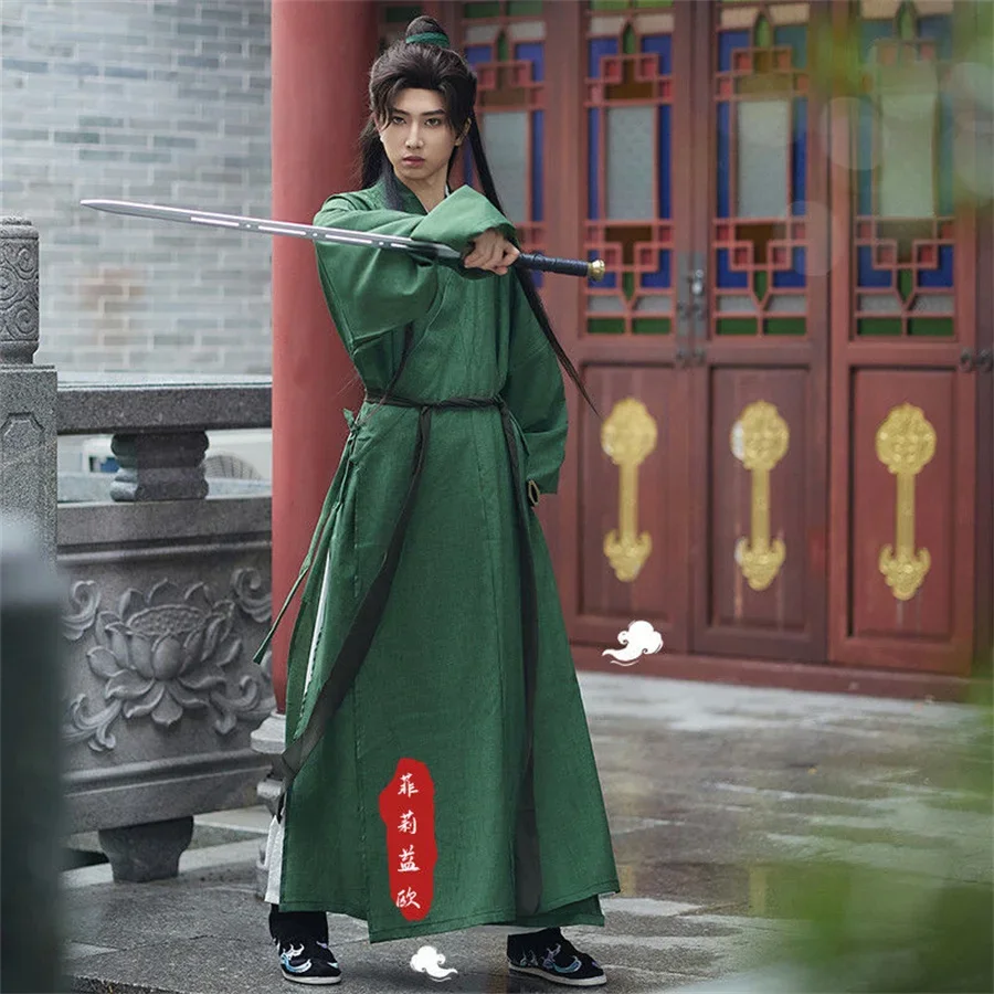 جديد الرجال Hanfu الأصلي التقليدية الصينية المبارز الملابس القديمة Weijin سلالة تأثيري حلي الأخضر Hanfu فستان مجموعة