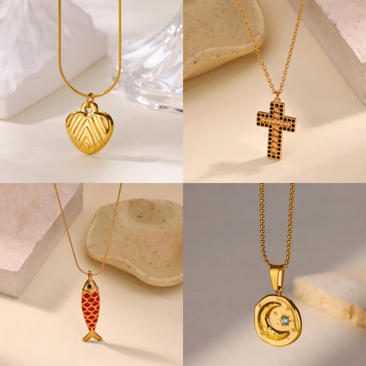 Modische Herzförmige Kreuz-Anhänger Halskette für Frauen Edelstahl Zirkonia Kleiner Regen-Schmuck Halskette