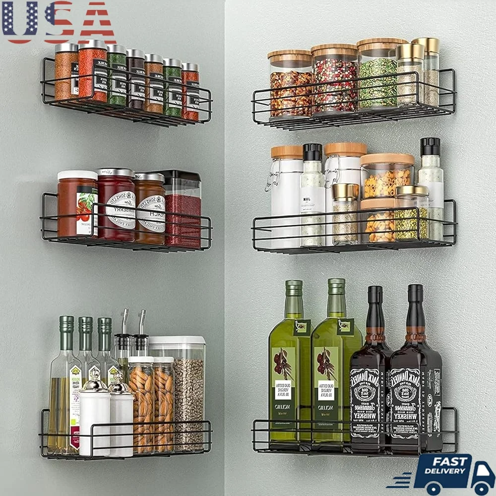 

6 упаковок, настенное крепление, органайзер для специй, нержавеющая сталь, подвесные полки, кухонная кладовая, полка для хранения специй в фермерском доме